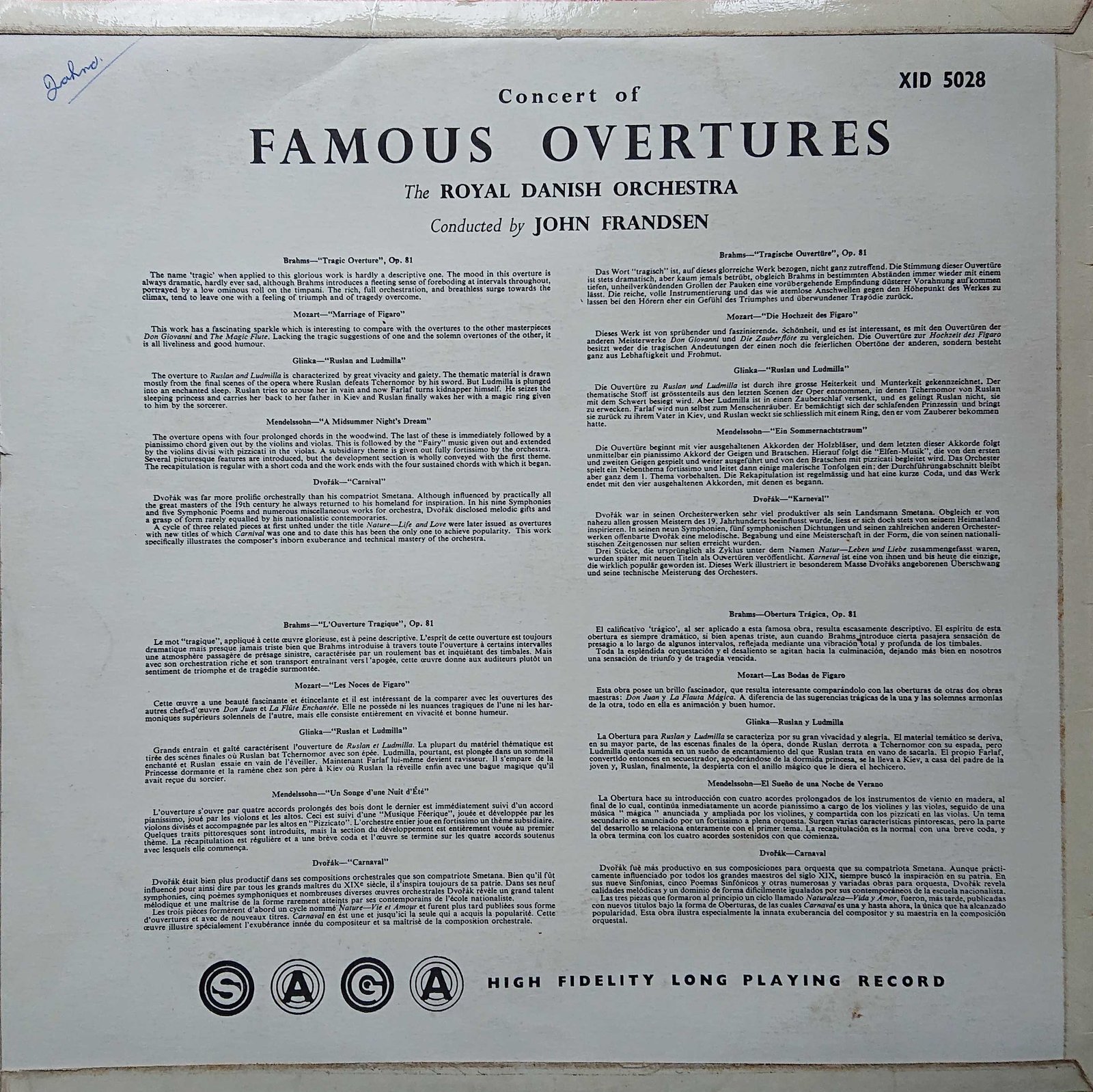 Picture of XID 5028 A concert of famous overtures by artist Mozart / Brahms / Mendelssohn / Dvorak / Glinka 